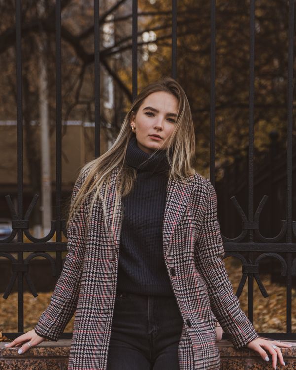 Plaid Blazer and Turtleneck Combo