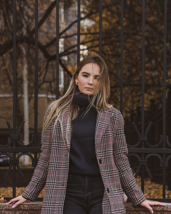Midnight blue turtleneck with wool skirt