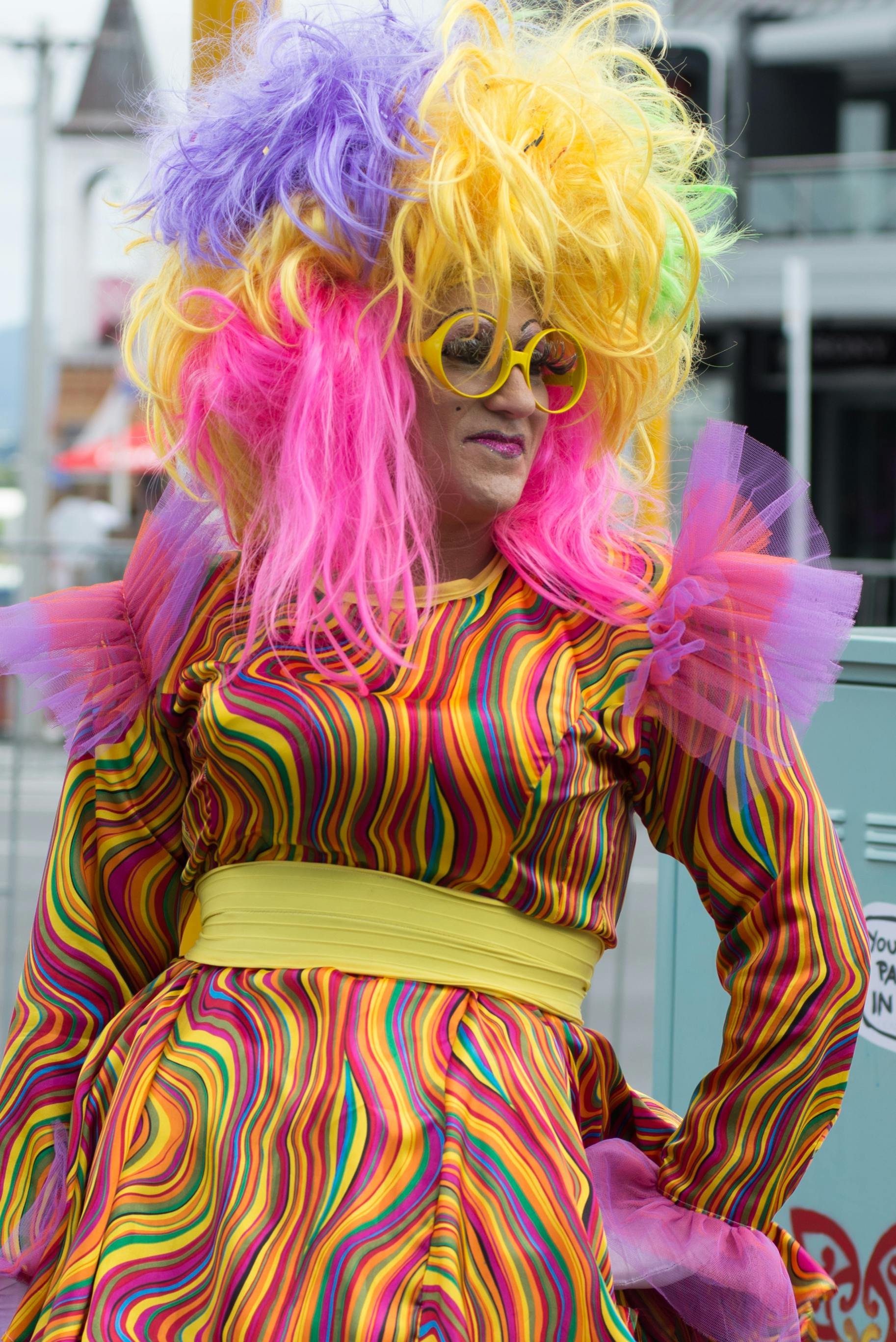 Person Wearing Yellow Pink And Purple Hair Witg Free Stock Photo