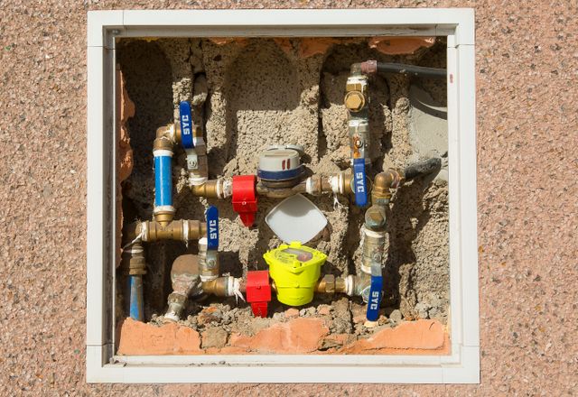 Water meters and supply lines in a wall