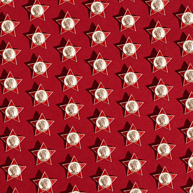 Stars Pins With Faces On Red Background