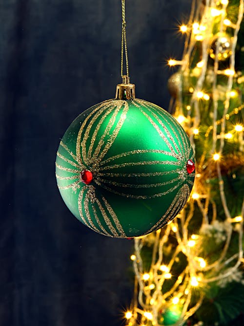 Close-up Photo of a Green Christmas Ball