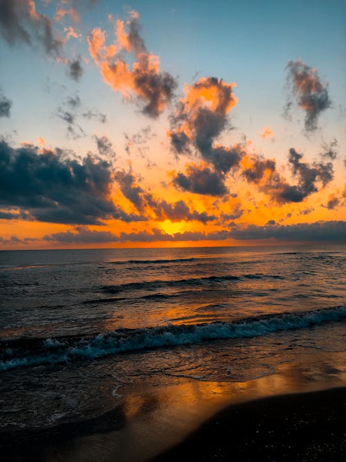 Foto profissional grátis de cair da noite, costa, crepúsculo