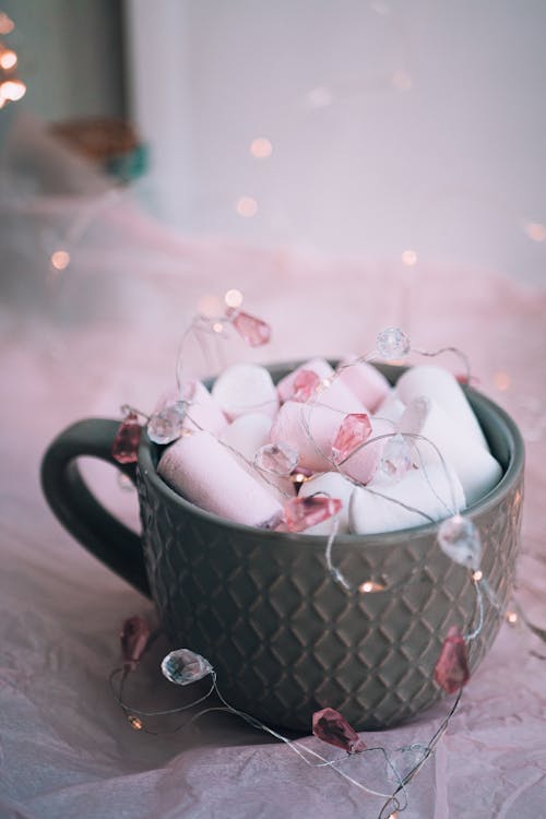 Free Marshmallows on a Ceramic Mug Stock Photo