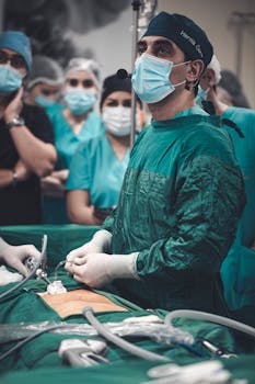 Medical team led by a surgeon in a sterile operating room in Baku, Azerbaijan.
