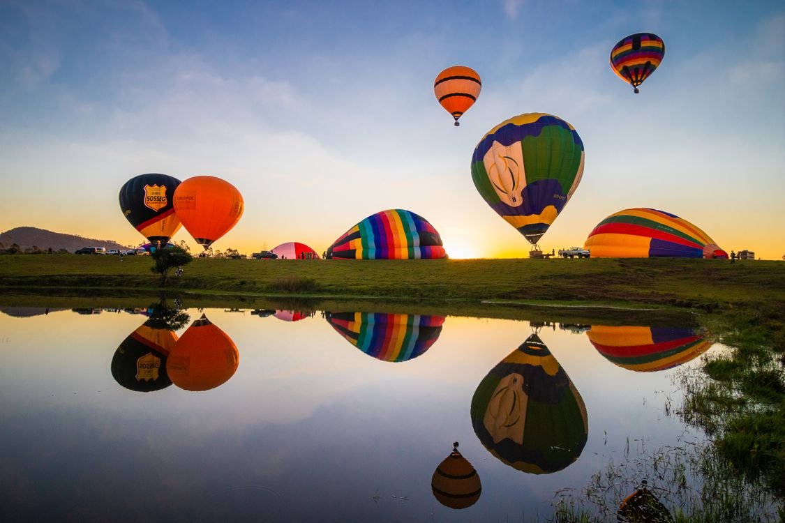 Balloon Reflection Balloons Reflection in Water at Sunset · Free Stock Photo