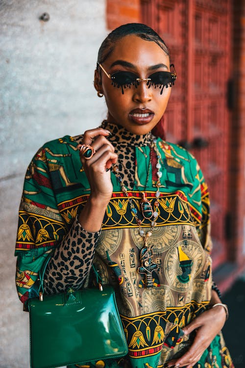 Fashion Model Posing in Patterned Dress