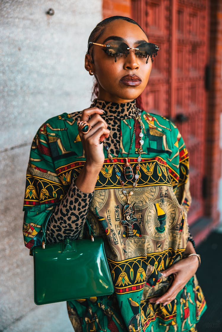 Fashion Model Posing In Patterned Dress