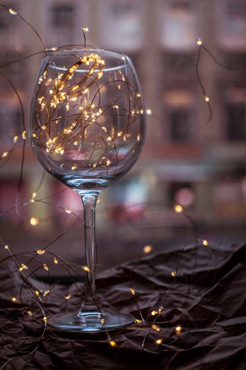 String Lights on Wine Glass