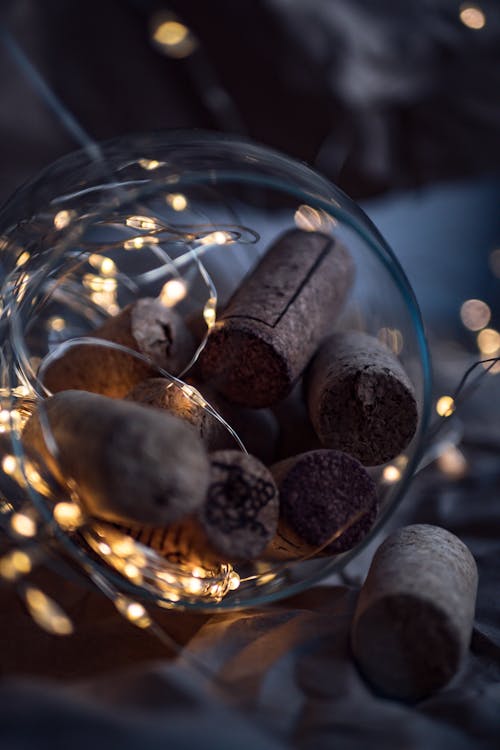 Brown Round Cork on Clear Glass Bowl