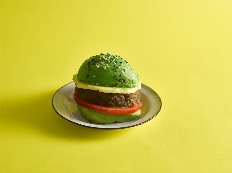 Avocado Burger On Yellow Background