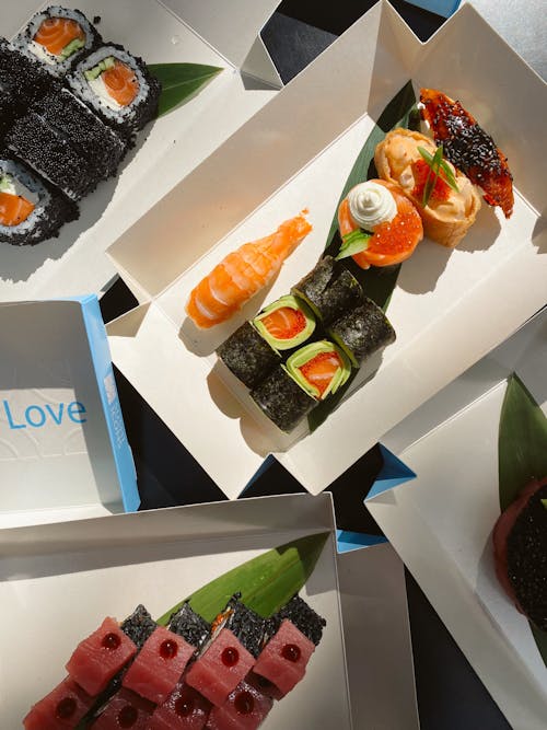 Free Assorted Sushi on Paper Boxes Stock Photo