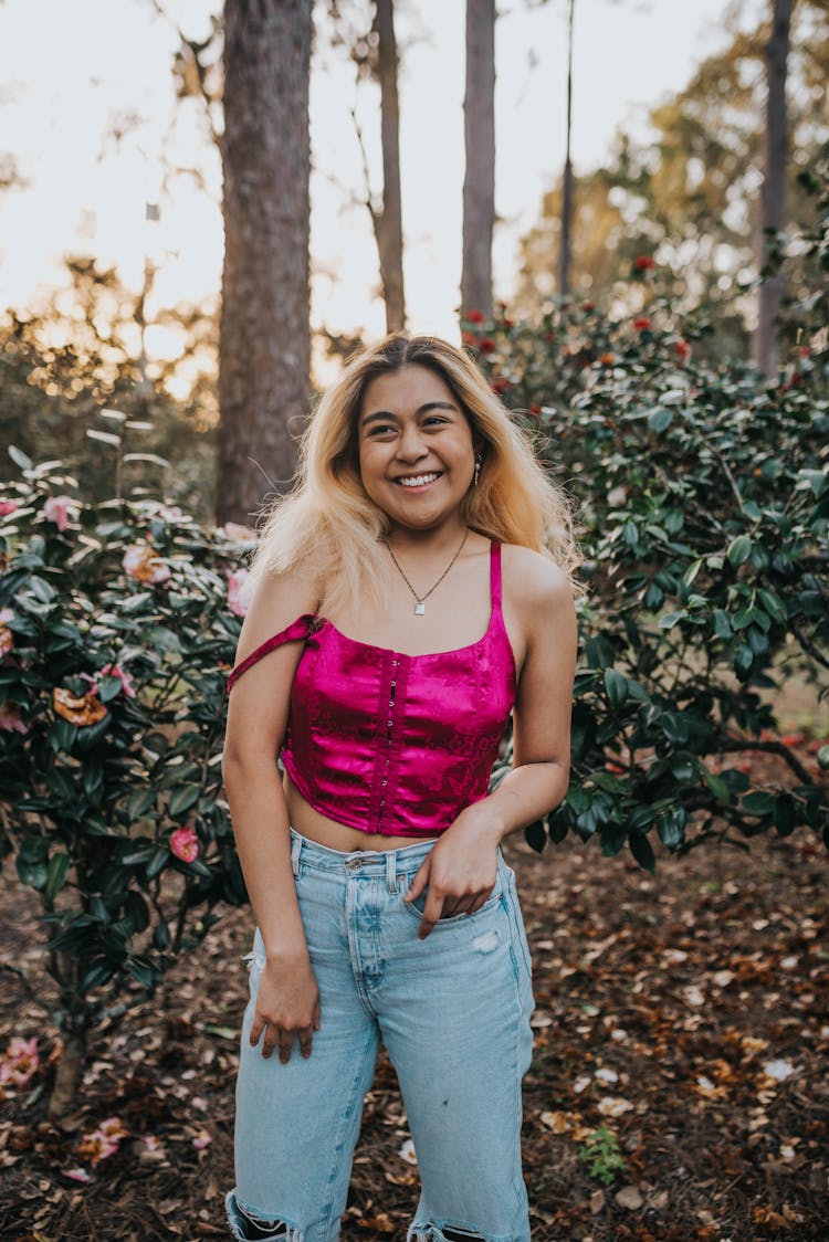 Smiling Woman In A Pink Top