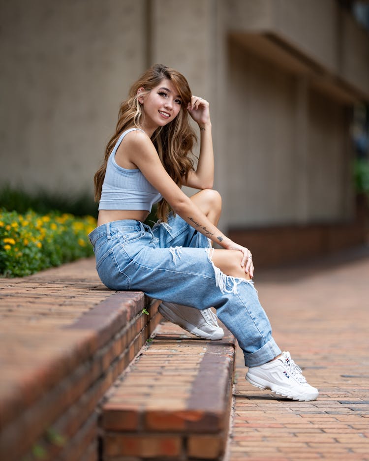 Woman Posing On Stairs