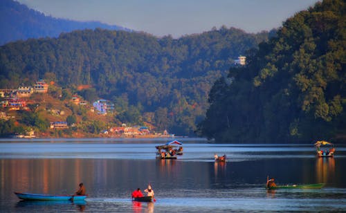 Phewa lake with boat 