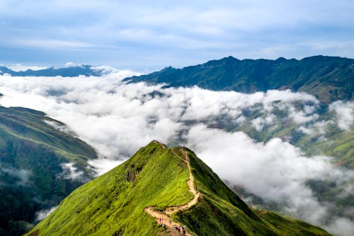 Mountain Peak in Cloudy Nature Landscape