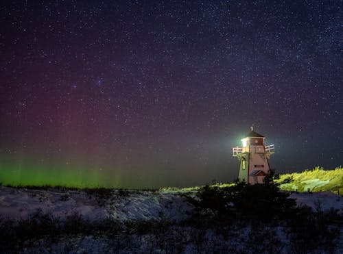 Free Lighthouse Under Starry Sky Stock Photo