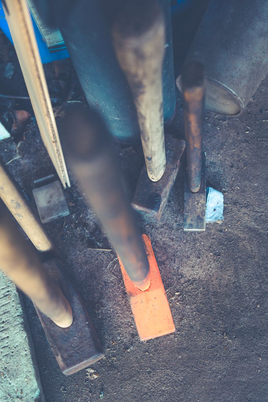 Demolition and construction tools on a work site