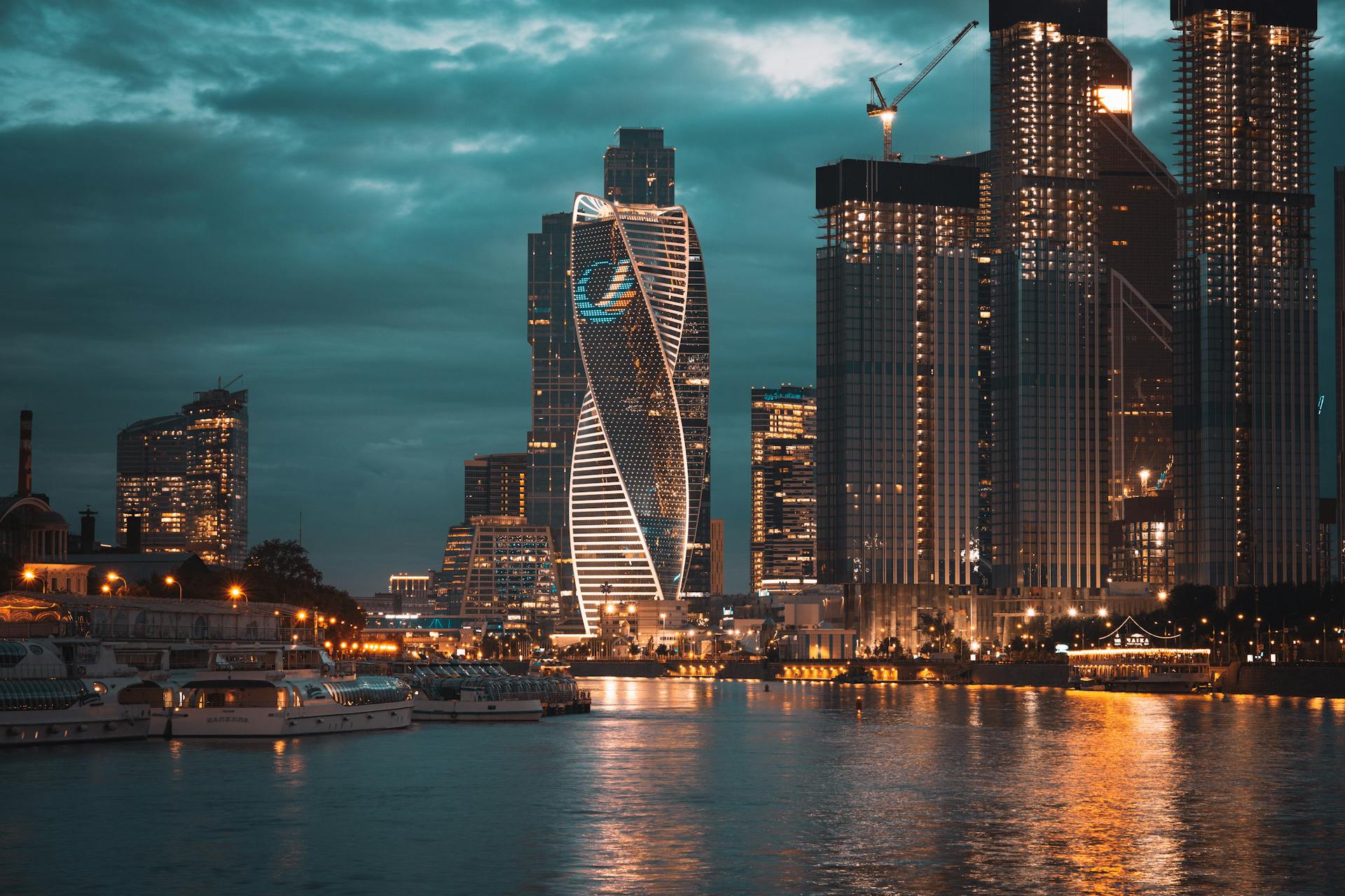 Moscow at Night with a View on Evolution Tower