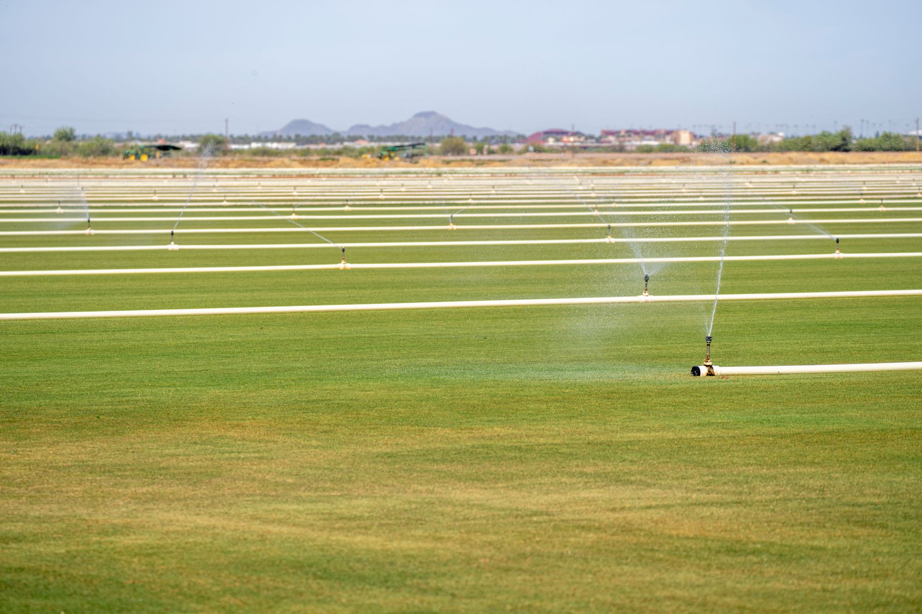 Des systèmes d'irrigation dans une zone agricole aride du Proche-Orient.