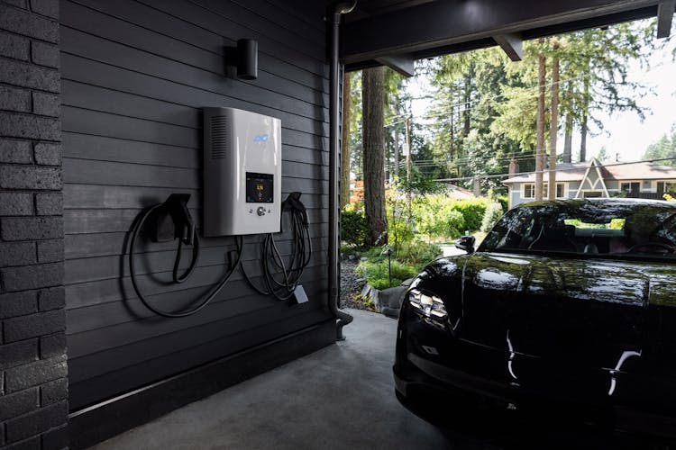 Electric Car In House Garage