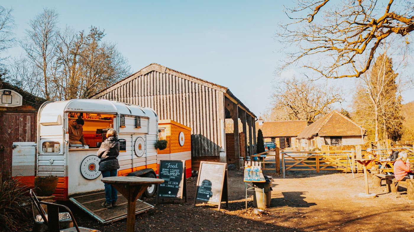 Customer ordering from a food truck on a sunny day