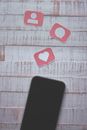 Social Media Concept mit Like, Comment, Follower Papercut icons