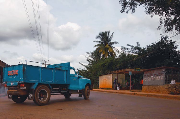 Blue Truck On A Street 