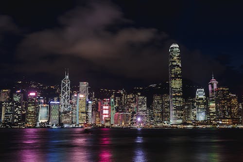 An Aerial Photography of Victoria Harbour at Night