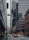 Cars on the Road Between High Rise Buildings
