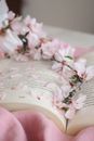 White and Pink Floral Textile