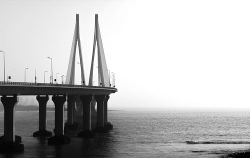 Free Striking black and white view of Bandra-Worli Sea Link connecting Mumbai. Stock Photo