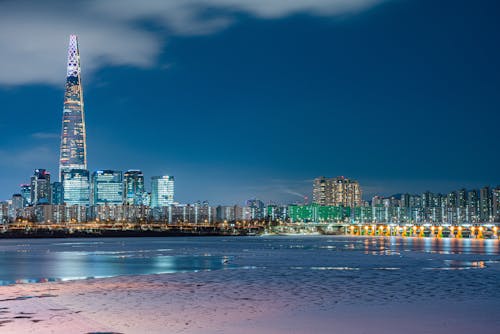 Waterfront City Lights Lotte Tower in Seoul Korea
