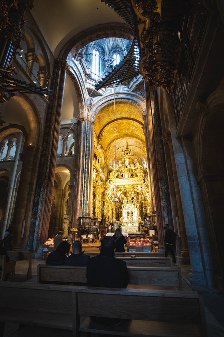 The Interior Of The Cathedral Of Santiago De Compostela In Spain