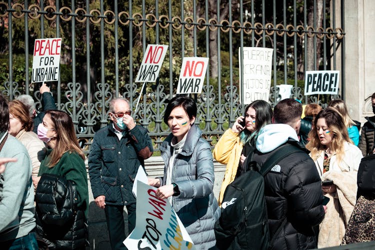 People Protesting Against The Russian Invasion Of Ukraine