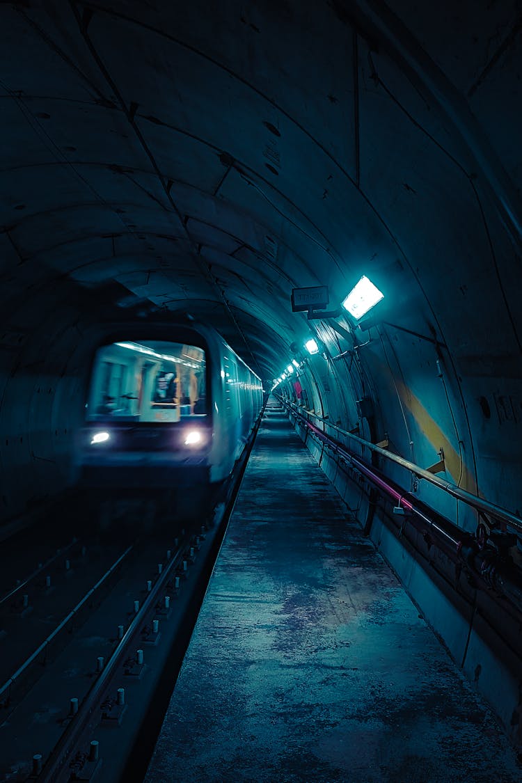 Subway Train Passing Inside A Tunnel