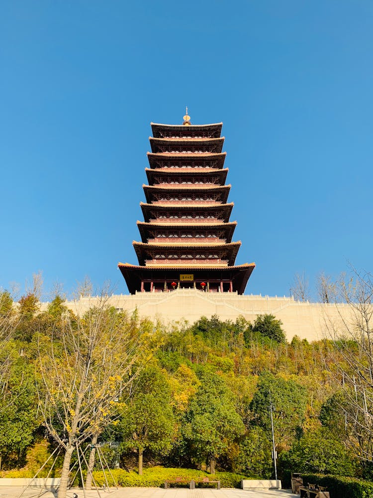 Low Angle Shot Of A Pagoda Temple In Nanjing China