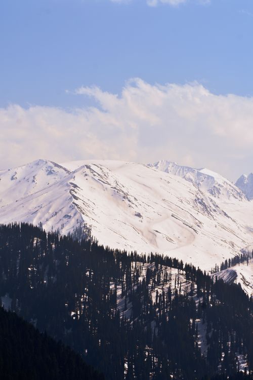 Free Majestic snow-covered mountains under a clear sky, perfect for winter-themed projects. Stock Photo