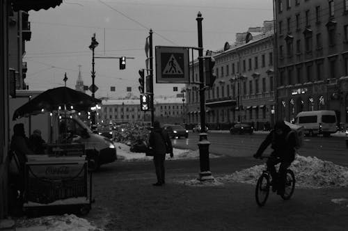 Free People In the Street in Town During Winter Stock Photo