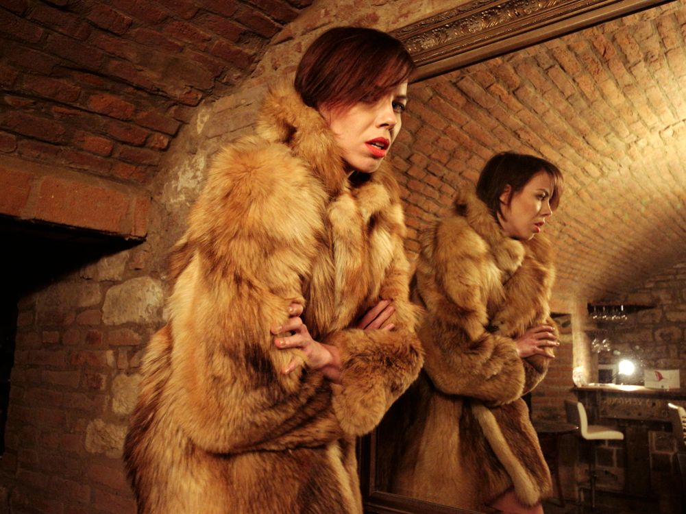 A Woman in Brown Fur Coat Standing Beside the Brick Wall · Free Stock Photo