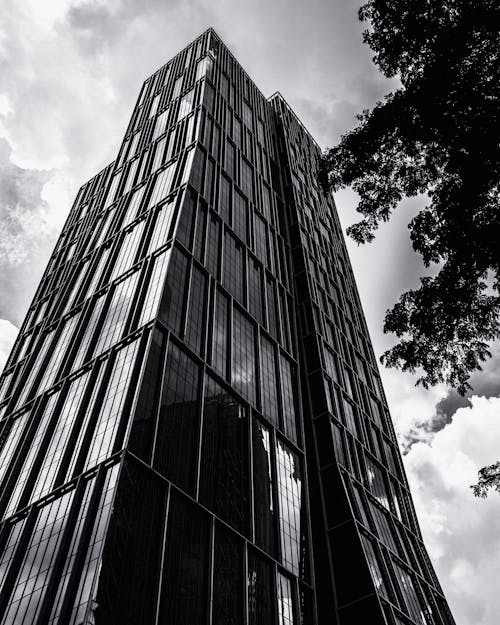 Black and White Shot of a Modern Skyscraper 