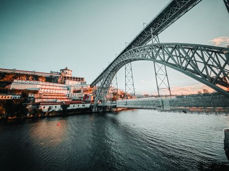 Sunset over the bridge in Porto