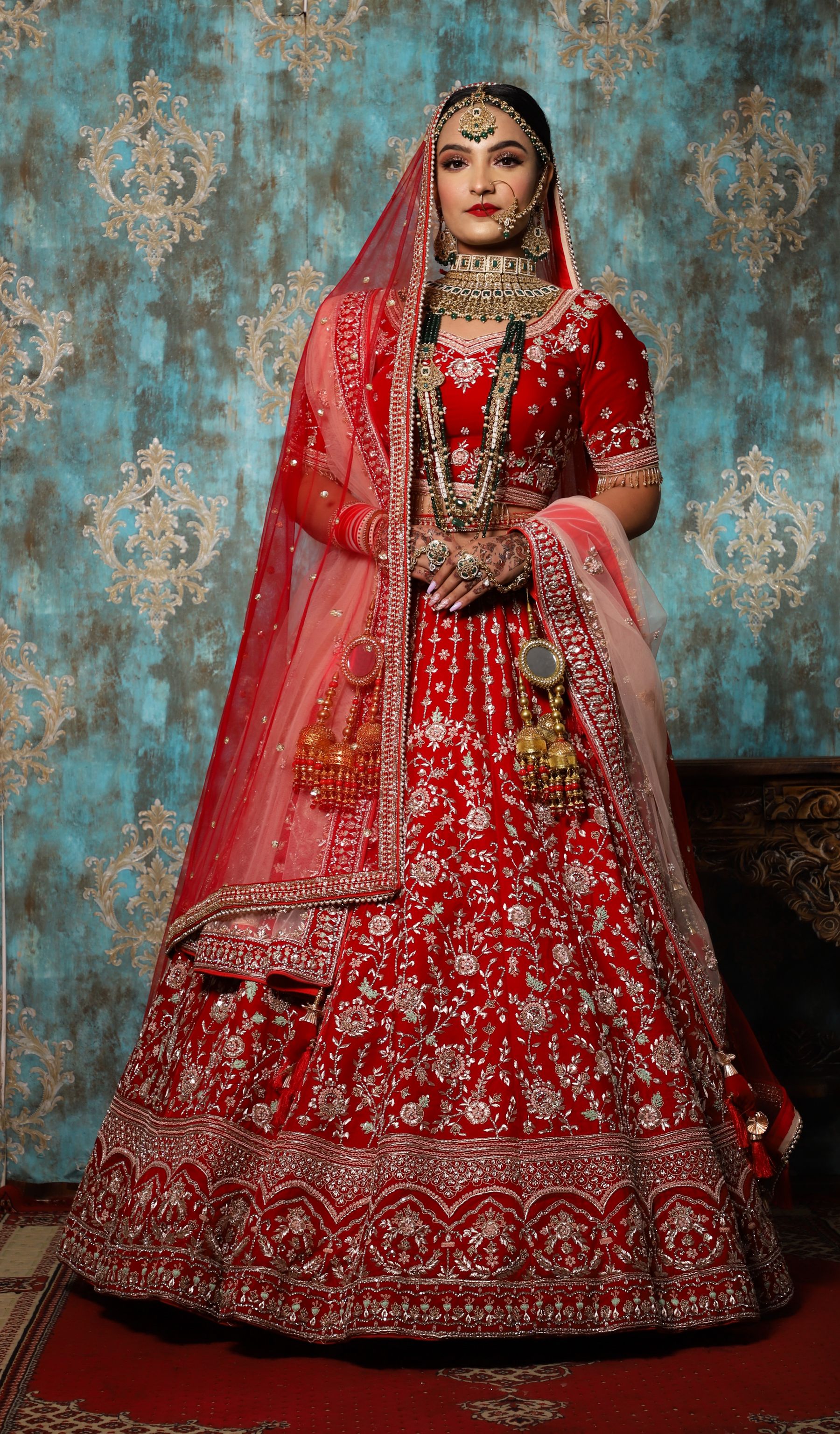 Haldi bride with marigold floral jewellery