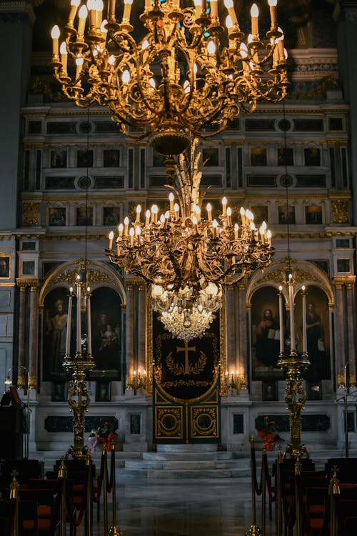 Chandeliers Hanging Inside the Church Ceiling