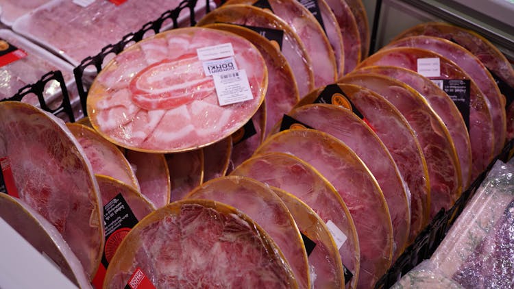 Frozen Meat Inside A Freezer