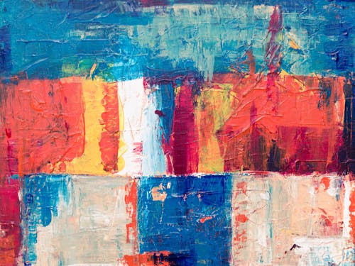 Rood, Blauw En Wit Abstract Schilderij