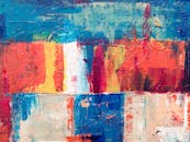 这幅抽象画色彩缤纷，纹理大胆，色调充满活力