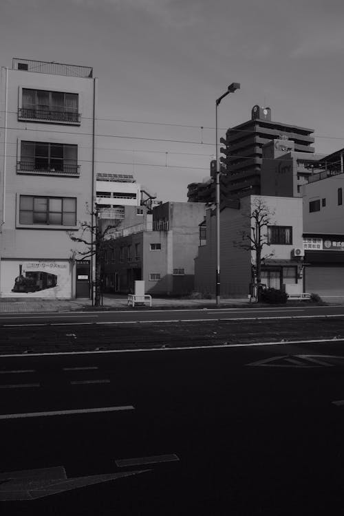 คลังภาพถ่ายฟรี ของ ขาวดำ, ตึก, ถนน