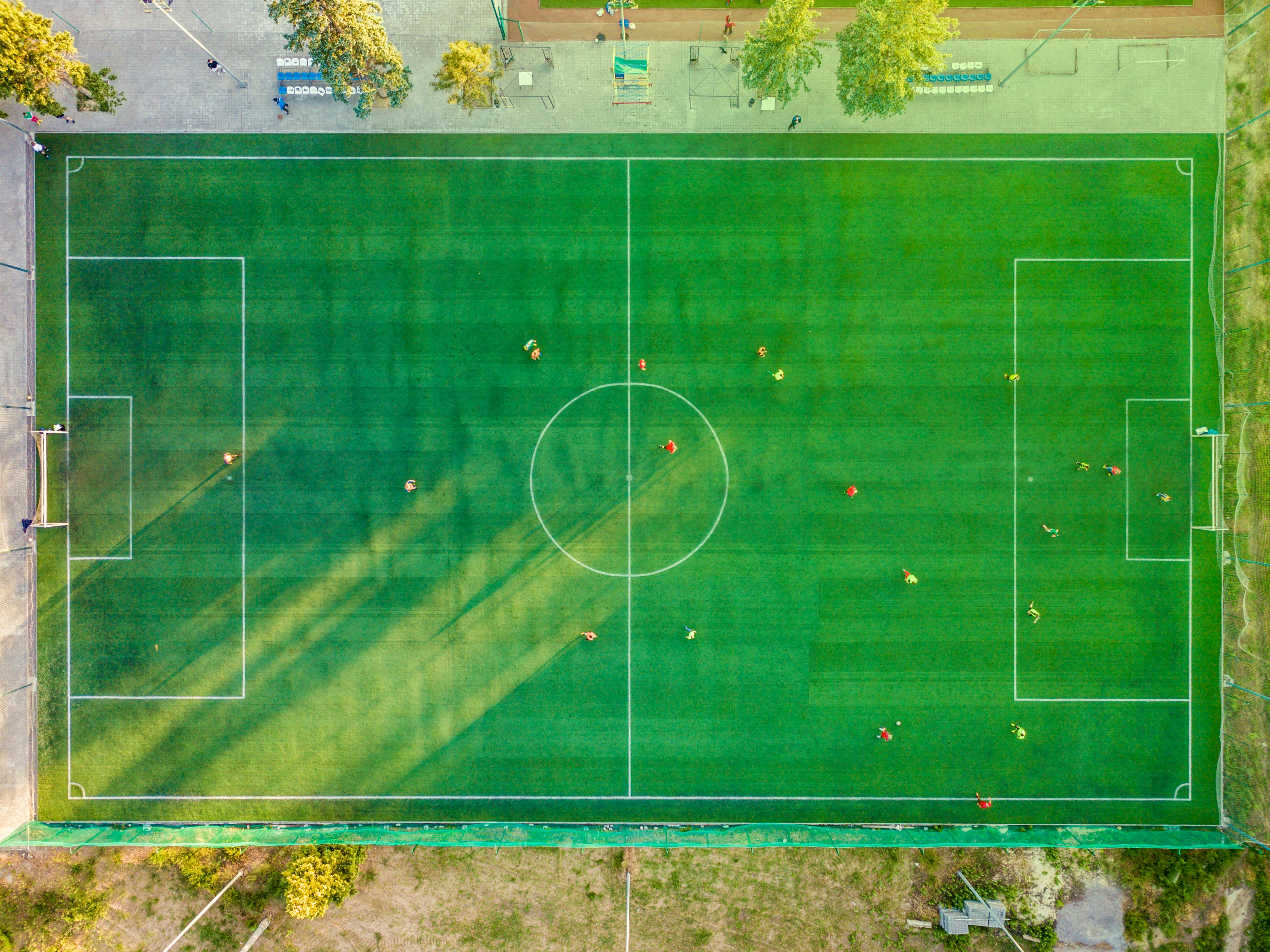 aerial view of soccer field