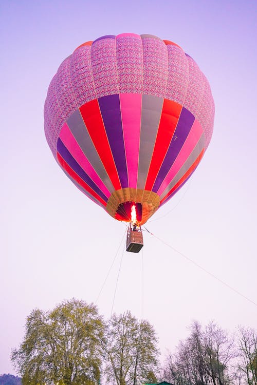 A Low Angle Shot of a Hot Air Balloon Under the Clear Sky